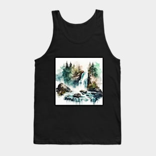 Green and Blue Watercolor Waterfall Tank Top